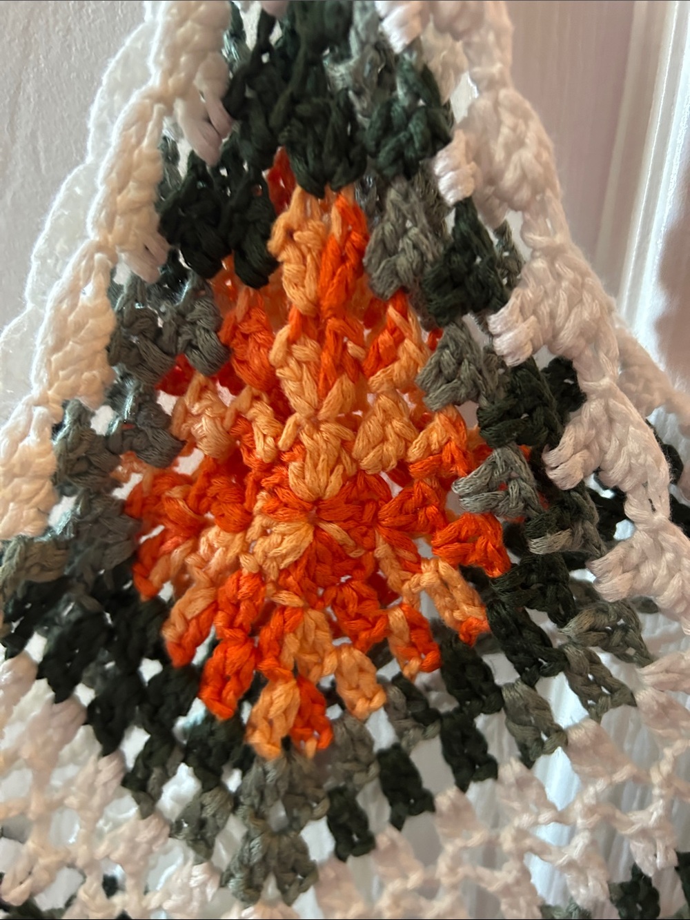 Crochet Fringe Top with Orange & Green Diamond Motif - Picture 4 of 4